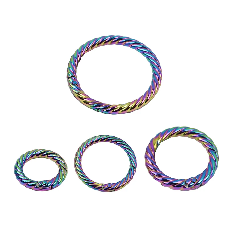 16/20/25/32/38mm Rainbow Metal Spring Ring Handbag Gate O Ring Spring Clasps Openable Round Ring For Diy Hardware Accessories