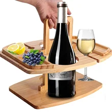 

Portable Wooden Picnic Table Carry Handle Outdoor Folding Wine Table Removable Wine Glass Holder Folding Table Fruit Snack Tray