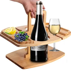Table de pique nique en bois Portable, poignée de transport, Table à vin pliante en plein air, porte verre à vin amovible, Table pliante, plateau de collation de fruits 