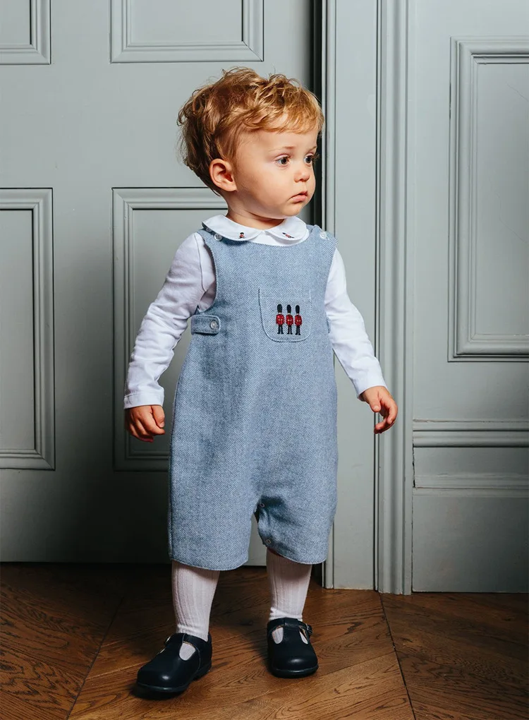Description Picture 4 of itemSets for Children Kids Autumn Clothes Infant Boys Soldier Embroidery Rompers + White T-shirt Toddlers Tops + Suspenders