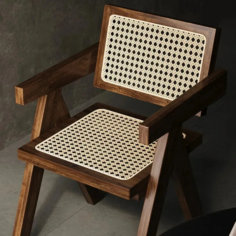 Rattan Camping Chair Food Wooden Vintage Armchair Furniture Home Garden Kitchen Dining & Bar Retro Elegant Brown Black Wood