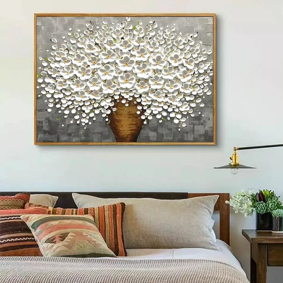CHENISTORY Acrylic Painting By Number On Canvas Grey Flowers For Adults Number Painting Diy Gift Home Decors Pictures By Numbers
