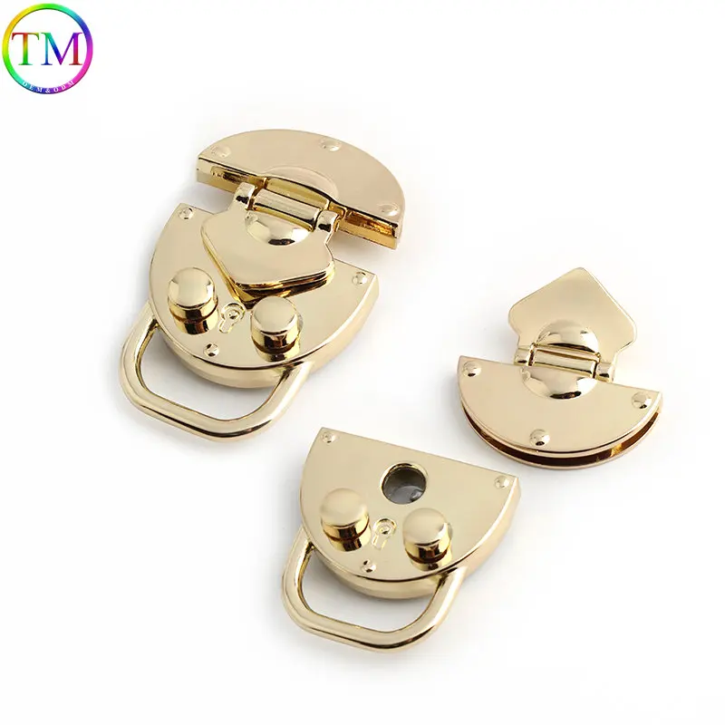 Light gold High Quality Metal Clasp Turn Lock Fashion Push Twist Lock Rectangle Hanger Locks Accessories For Handbags
