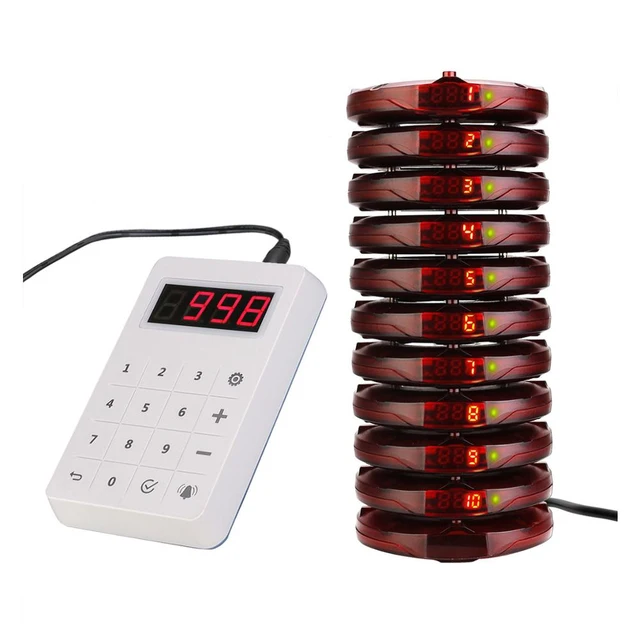 Retekess TD158 Restaurant Pager 10 Coaster Buzzer Receiver Paging System Waterproof Touch Keypad For Clinic Coffee Church Nursey