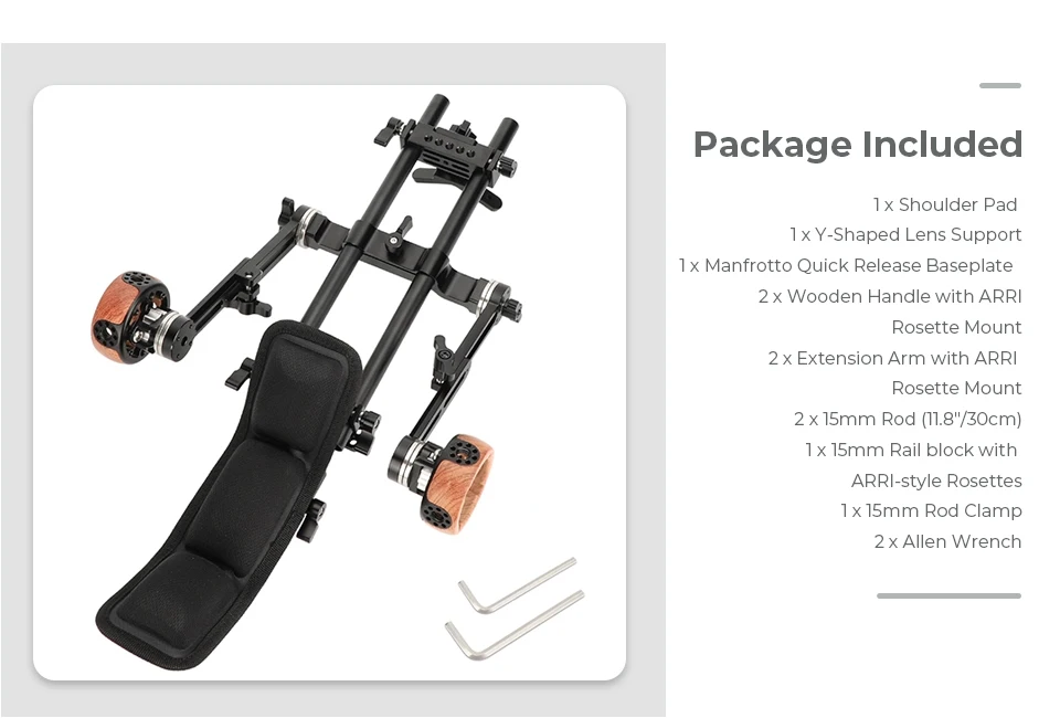 Shoulder Kit Mount 15mm Railblock Rig with Manfrotto QR Plate and Wooden Handgri