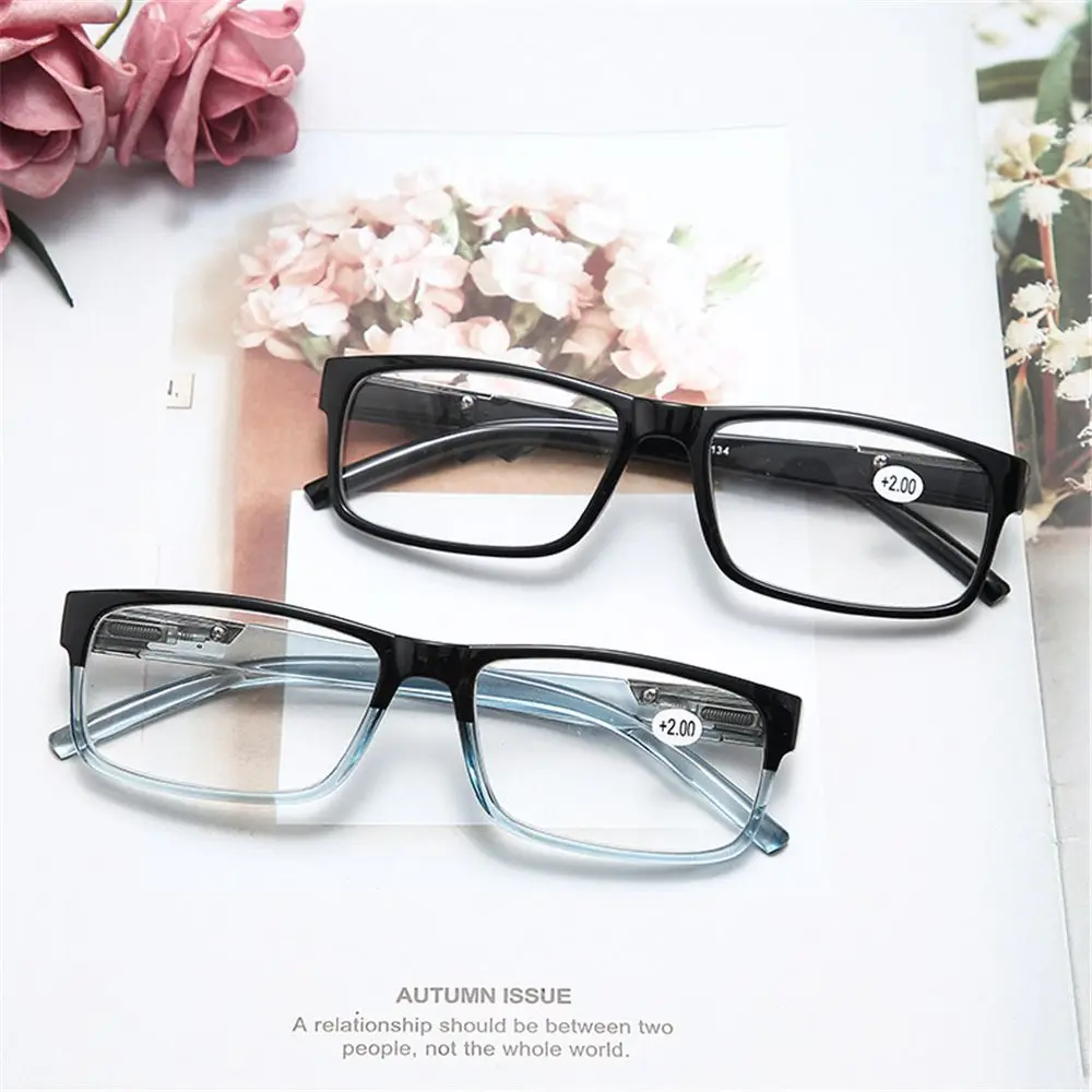 

Reading Glasses Men Women Fashion Rectangular Frame Presbyopia HD Anti Blue Light Spring Hinge Vision Care Eyeglasses +1.0~+4.0