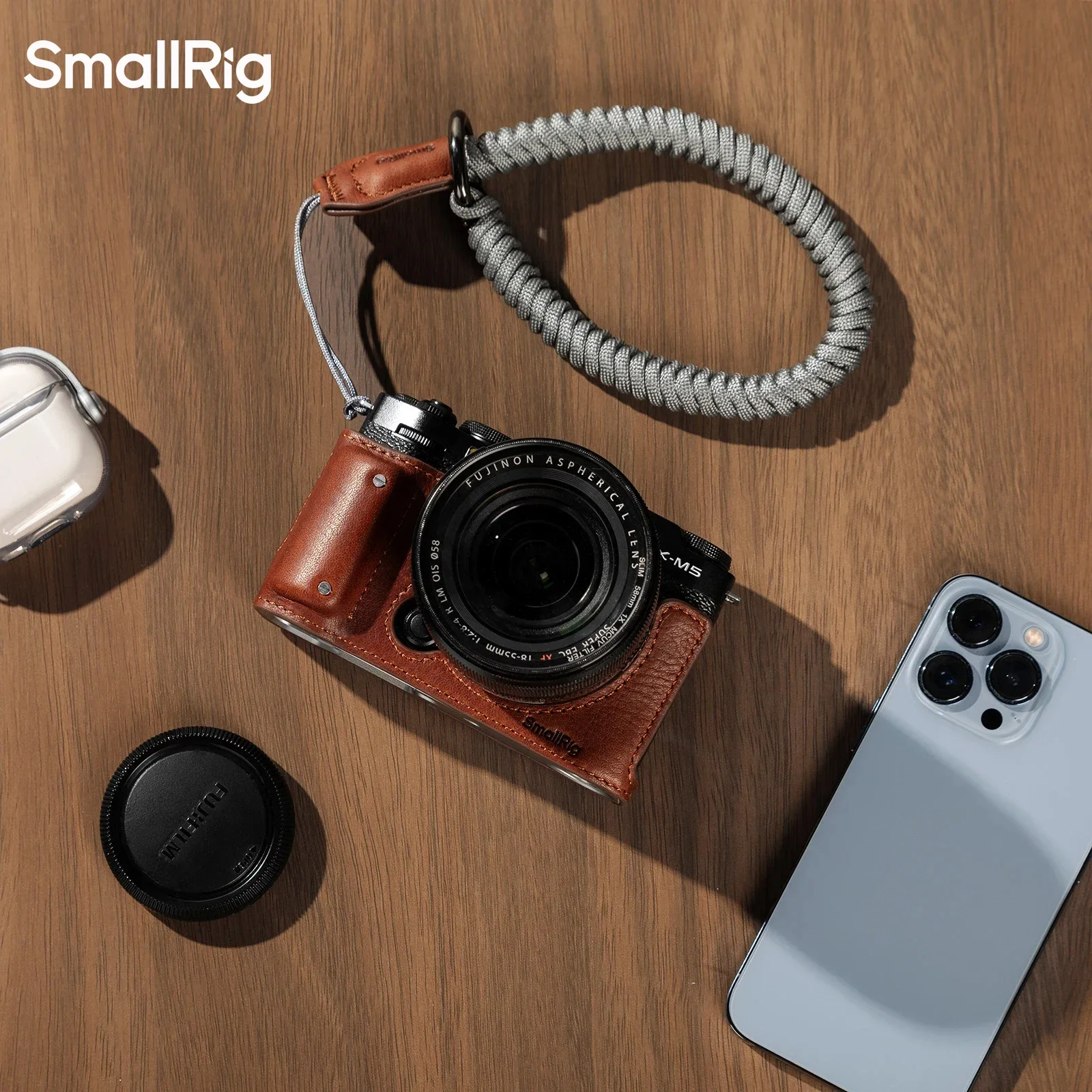 FUJIFILM X-M5 용 Smallrig 카메라 가죽 하프 케이스 키트 범용 땋은 손목 밴드 숄더 스트랩 엄지 그립 카메라 액세서리