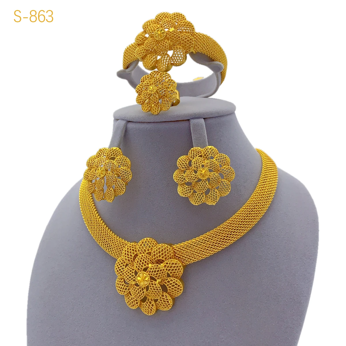 XUHUANG Luxury Flower Necklace Sets For Women Wedding Dubai Gold Plated African Jewelry Set Indian Jewellery Anniversary Gifts 1