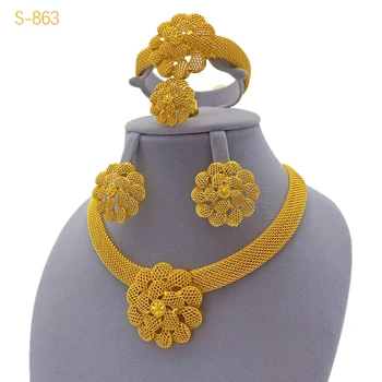 XUHUANG Luxury Flower Necklace Sets For Women Wedding Dubai Gold Plated African Jewelry Set Indian Jewellery Anniversary Gifts 1