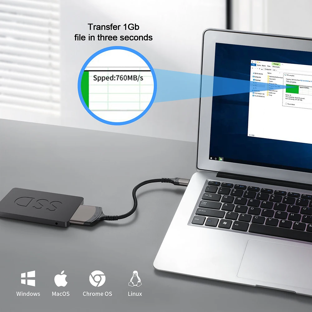 USB 3.0/타입 C - SATA 케이블 어댑터 (2.5인치 SSD HDD 외장 하드 드라이브용) 22핀 하드 드라이브 리더 PC 액세서리