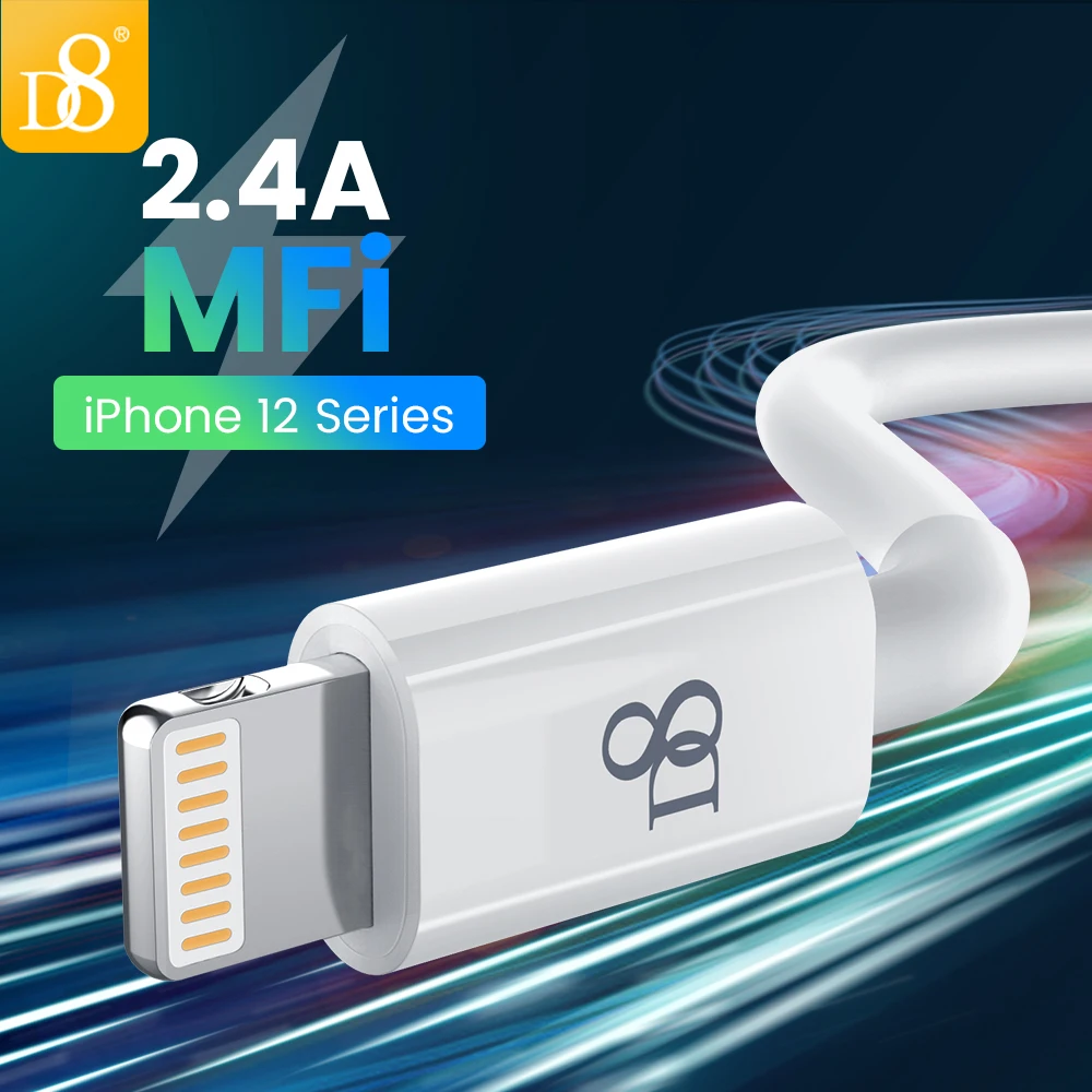 

D8 MFi Fast Charge USB Cable For iPhone 13 11 12 Pro X Max XS X XR 8 7 Plus 2.4A Fast Charging Cable Usb Charger Data Cable