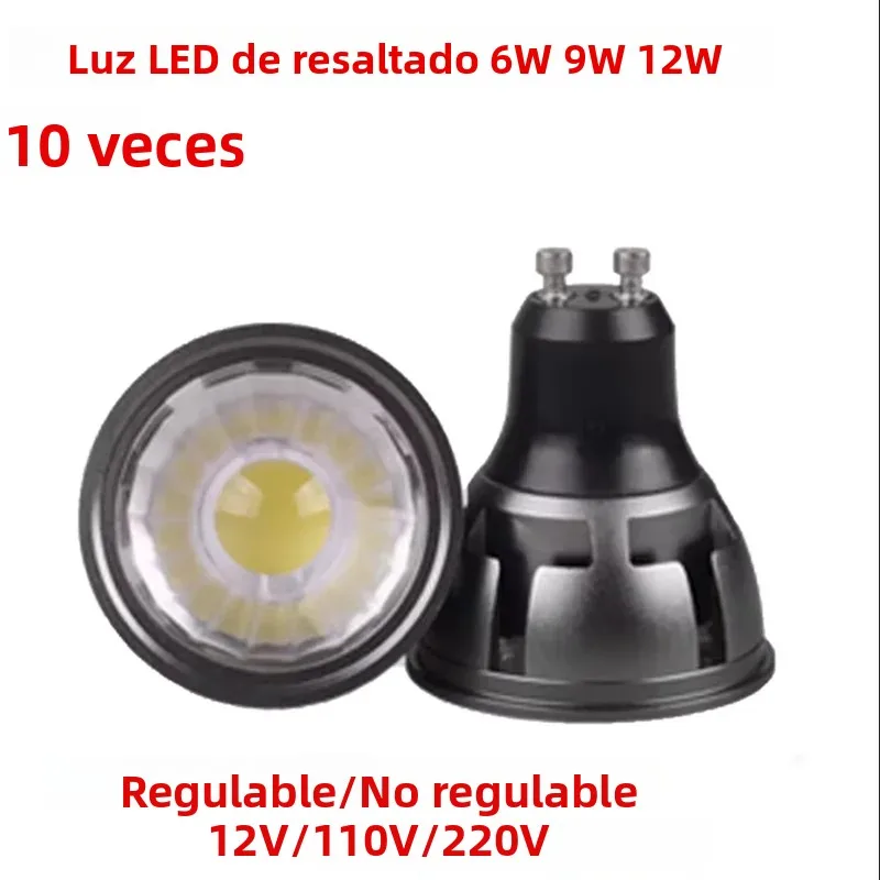 Paquete de 10 Bombillas LED COB Regulables GU10/GU5.3/E27/E14/MR16 de 6W/9W/12W - Foco Súper Brillante Blanco Cálido/Frío, Compatibilidad 85-220V