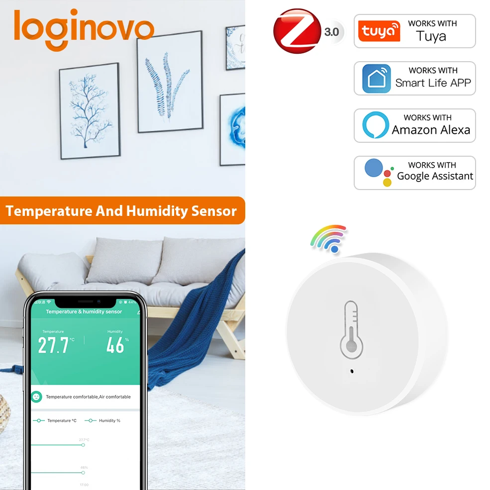 Loginovo Tuya Zigbee Smart Home Sensore Di Temperatura E Umidità App Monitor Remoto Per Google Assistant E Tuya Zigbee Hub