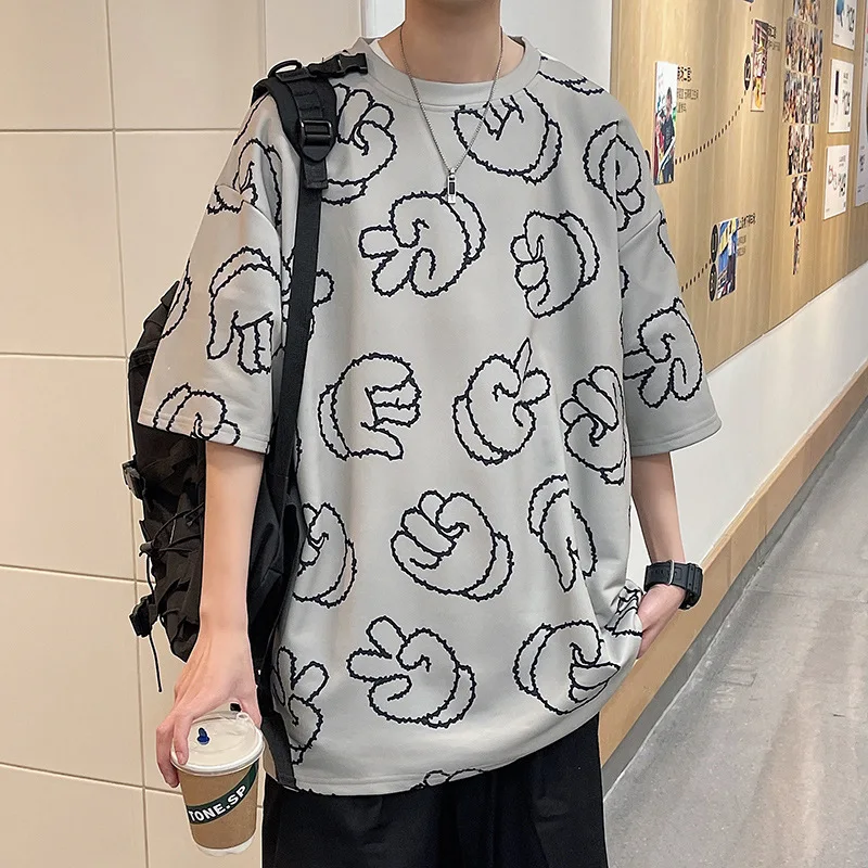 

Short sleeved men's fashion brand all over Hong Kong Fashion ins versatile 5-sleeve 2021 new super hot large casual T-shirt