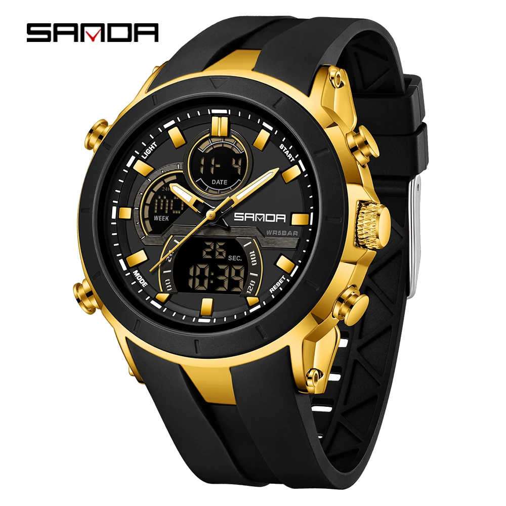 Men's Dual Display Waterproof Sports Watch with Large Dial and Luminous Features