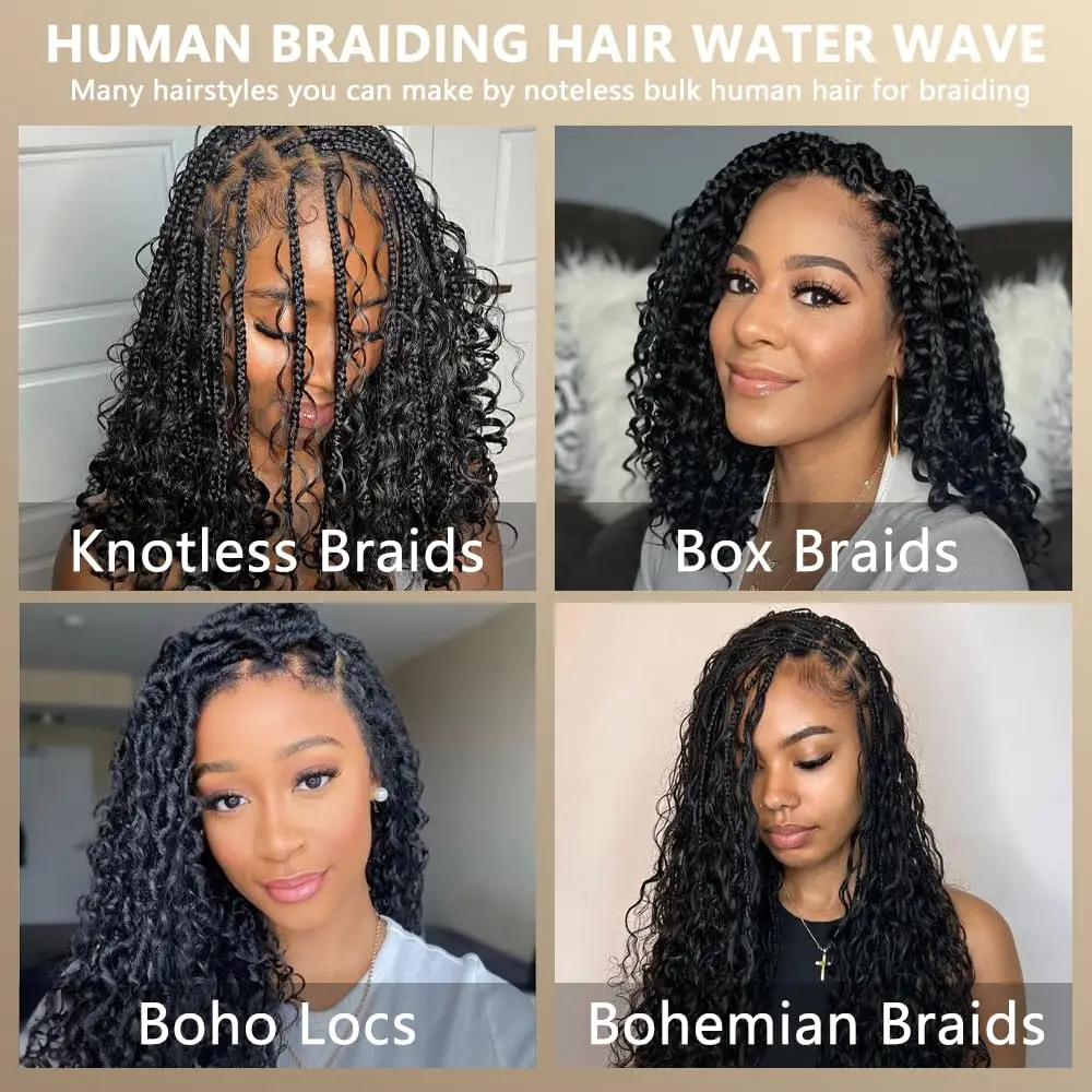 Boho Braids Unprocessed Remy Human Hair Bulk Water Wave Braiding No Weft Bundle for Braiding Extensions 100% Natural Hair