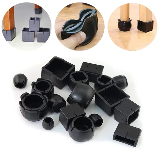 4pcs Black Table Chair Leg Mat Silicone Non-slip Table Chair Leg Caps Foot Protection Bottom Cover Pads Wood Floor Protectors 1