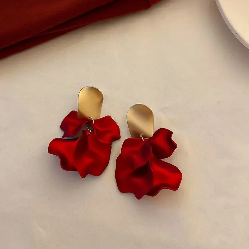 Dangle Earrings Colorful Rose Flowers Petal Long for Women Fairycore Fashion Jewelry
