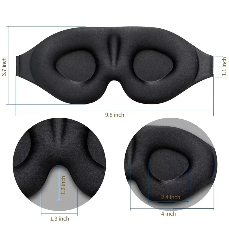 Adjustable Breathable 3D Eye Mask - No Pressure, Complete Light Blockage, Unisex, Black