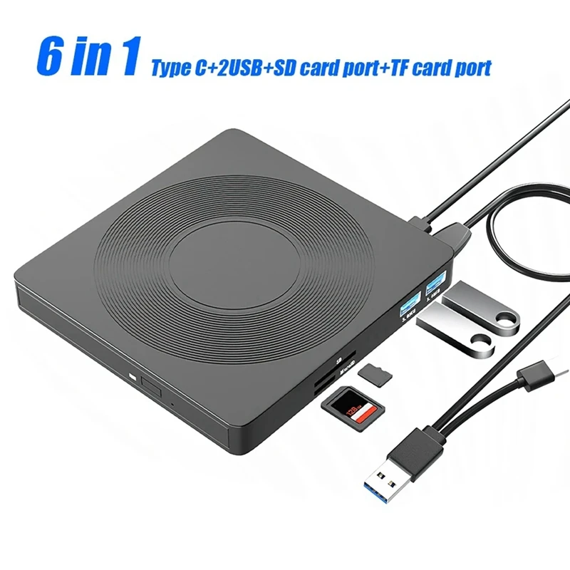 USB 3.0 C 타입 CD DVD RW VCD 광학 드라이브, SD TF 카드 리더기, PC 노트북용 DVD 버너, 1 개