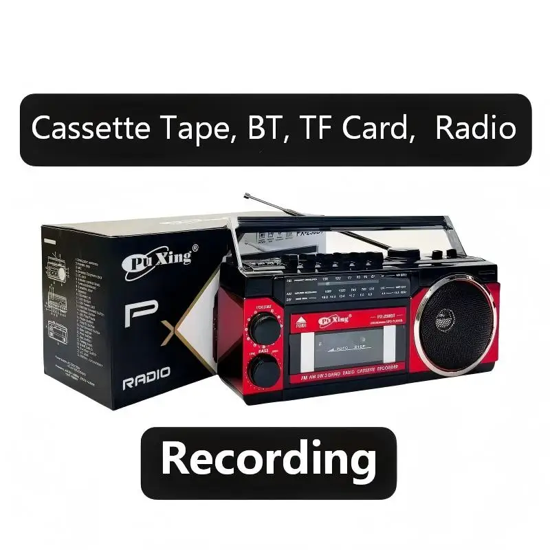 PX-250BT 휴대용 블루투스 스피커 (TF 카드, USB 지원) 257*98*120MM 라디오/녹음 기능 FM/AM/SW 3밴드 라디오 수신 카세트 테이프 재생