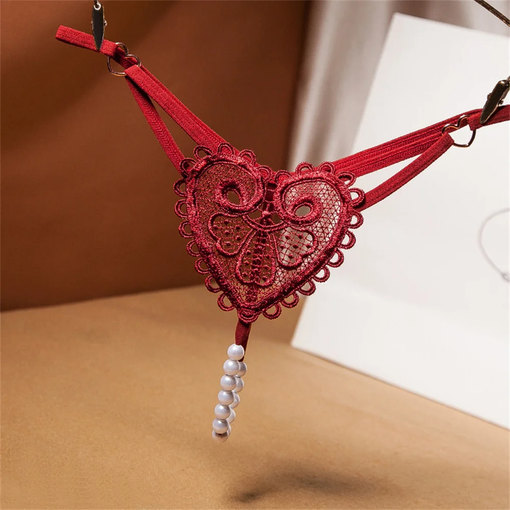 

Sexy Lingerie Ladies Erotic Underwear Metal Tease Seductive Panties Female Massage Pearl G String Women Heart Embroidered Thong