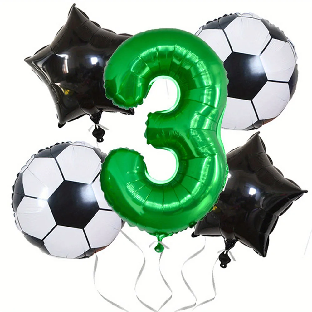1 Set Fußball-Themen-Folienballons, Geburtstagsparty-Dekorationen für Kinder und Jungen, 32 Zoll grüner Zahlenballon, Fußball-Sportzubehör, Geschenk – Detail 7