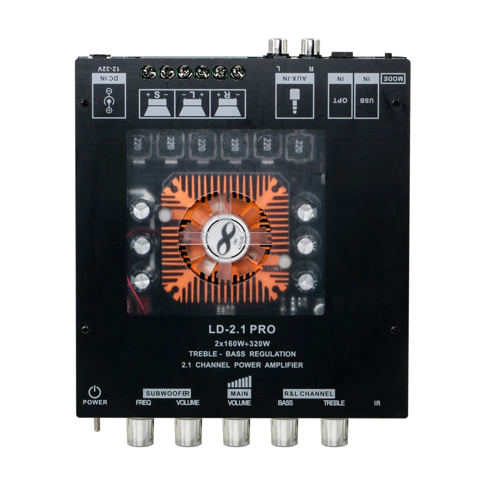 2.1 채널 블루투스 앰프 보드 320W 하이파이 서브우퍼 오디오 앰프 (고음 및 저음 조절 기능 포함) AUX DC 12/32V DIY 스피커용