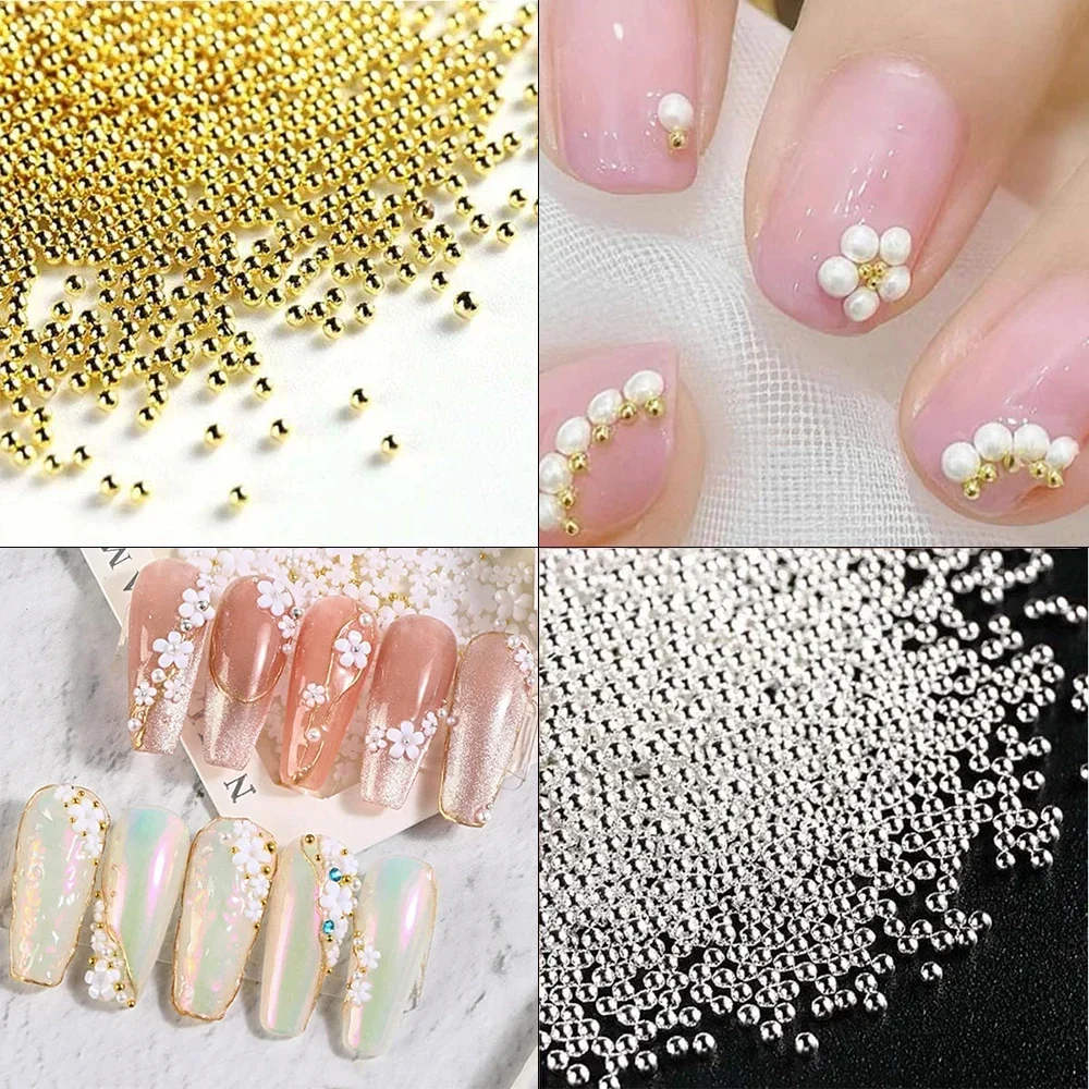 12Grids Mini Caviar Beads Nail Art Decorations Metal Gold/Silver Micro Ball Nail Charms Magnetic Pen 0.5~3mm Ball Nail Jewelry