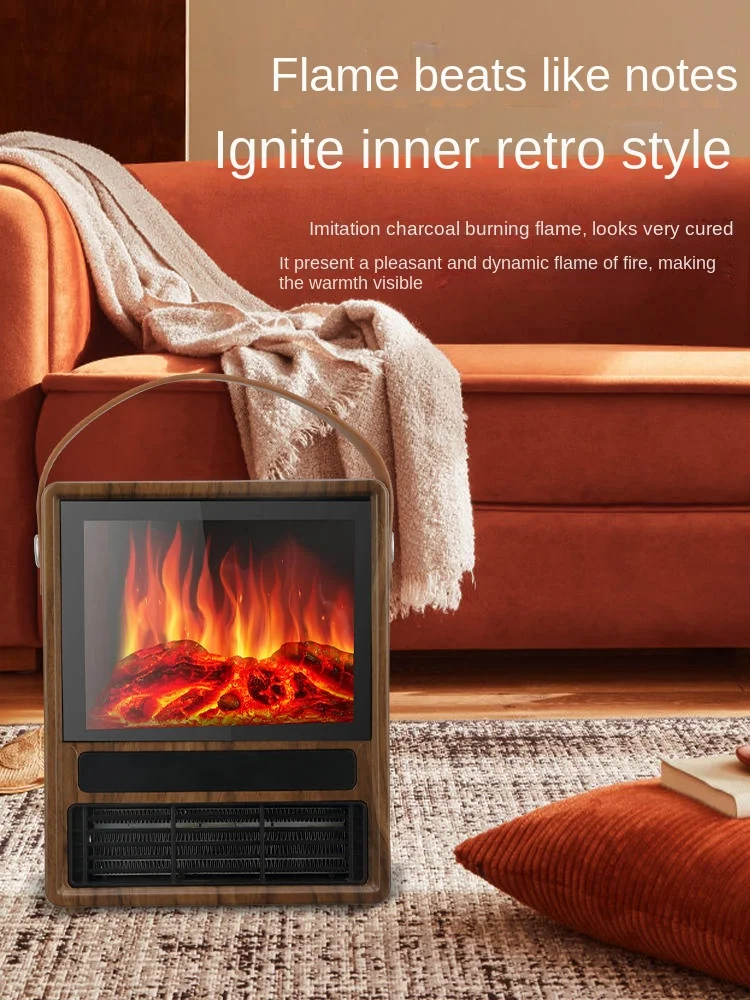 220V Rongzhi retro fireplace heater, household 3D simulation flame European style heater, fast heating and remote control heater 5