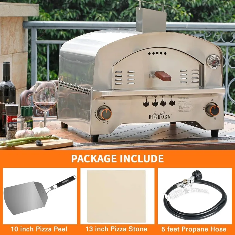 BIG HORN OUTDOORS Gas Pizza Oven, Portable Propane Pizza Oven with 13 inch Stone