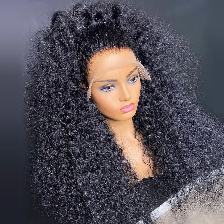 

Soft Glueless 26“Long 180Density Kinky Curly Natural Black Color Lace Front Wig For Women With BabyHair Preplucked Daily Cosplay