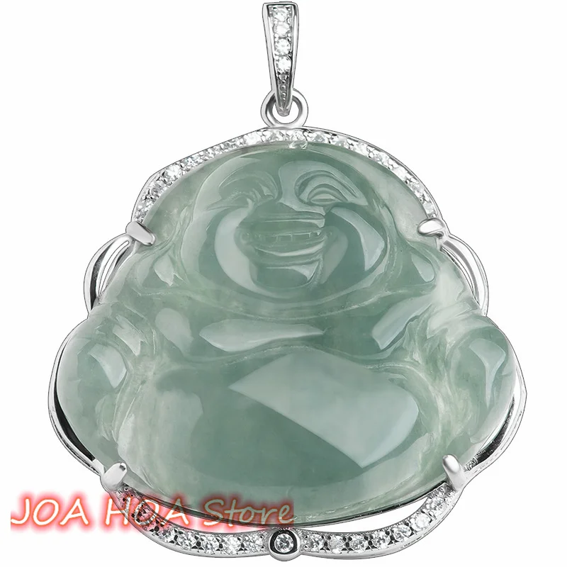 

Natural Burman A Goods Jadeite Oil Green Gong Maitreya Buddha Pendant 925 Silver Inlaid Necklace Ice Jade Quality Jewelry