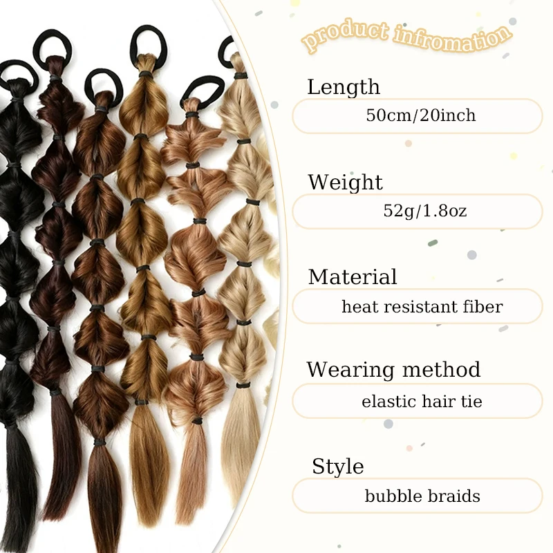 1Pc Bubble Braids Hair Ponytail Extensions Wig Synthetic Lantern Bubble Braids with Hair Tie for Women Kids Daily&Party Use