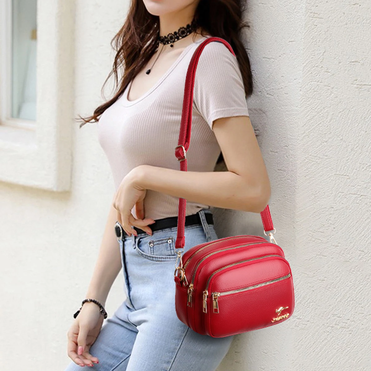 Stylish Women PU Shoulder Bag for Women, Multi-Compartment Design Zipper Closure & Large Capacity Crossbody Bag For Daily/Travel