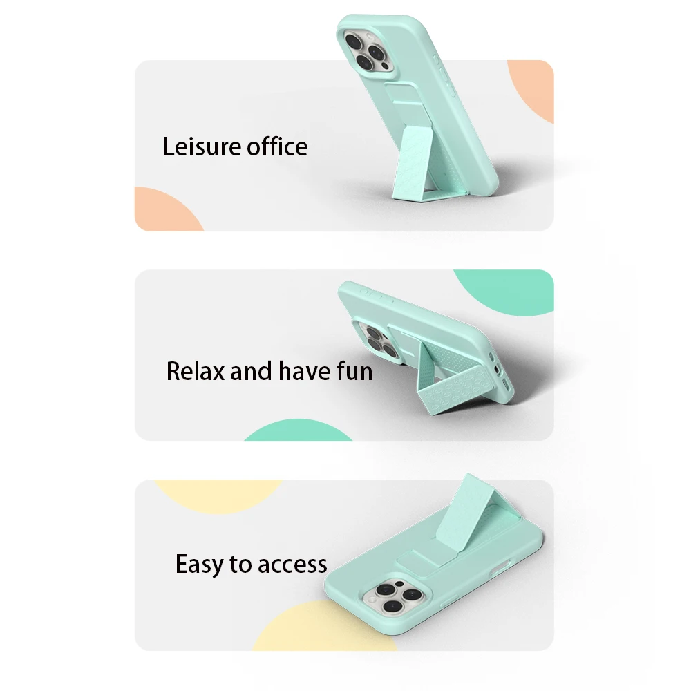 Liquid Soft Silicone Phone Case with Invisible Folding Stand Holder - Air Shockproof Cover