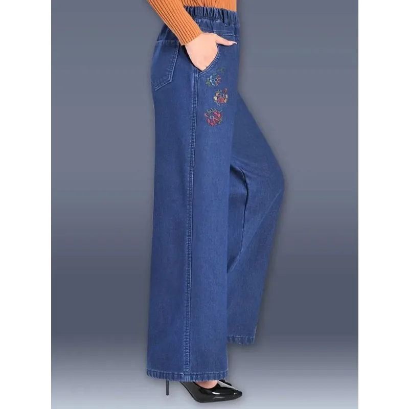 Casual High Waist Baggy Vaqueros Straight Pantalones Winter Thicken Mom Wide Leg Jeans Women Warm Plush Velvet Lined Denim Pants