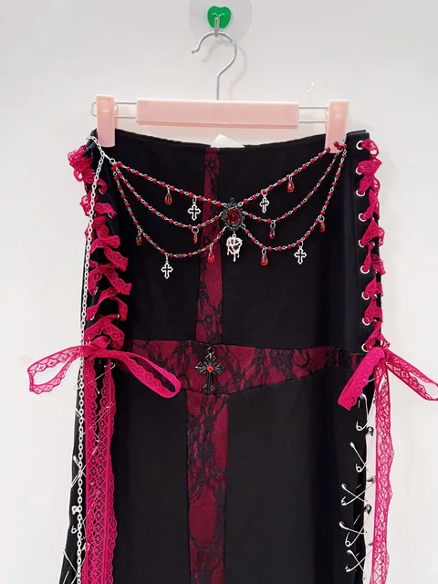 Metal Chain Lace Up Long Skirt 3