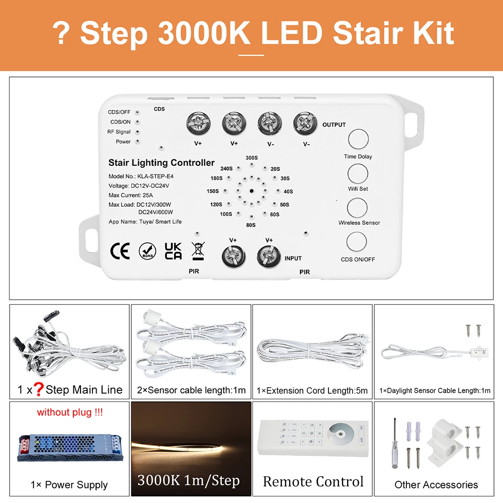 סטריפ תאורה LED למדרגות עם חיישן תנועה WiFi Tuya, תאורת מדרגות חכמה, 1-30 צעדים, אינסולציה קלה, ערכת סטריפ תאורה למדרגות