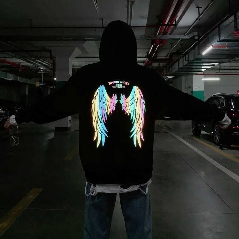 Reflective Men's Hooded Sweatshirt Hip Hop Overfit Tops