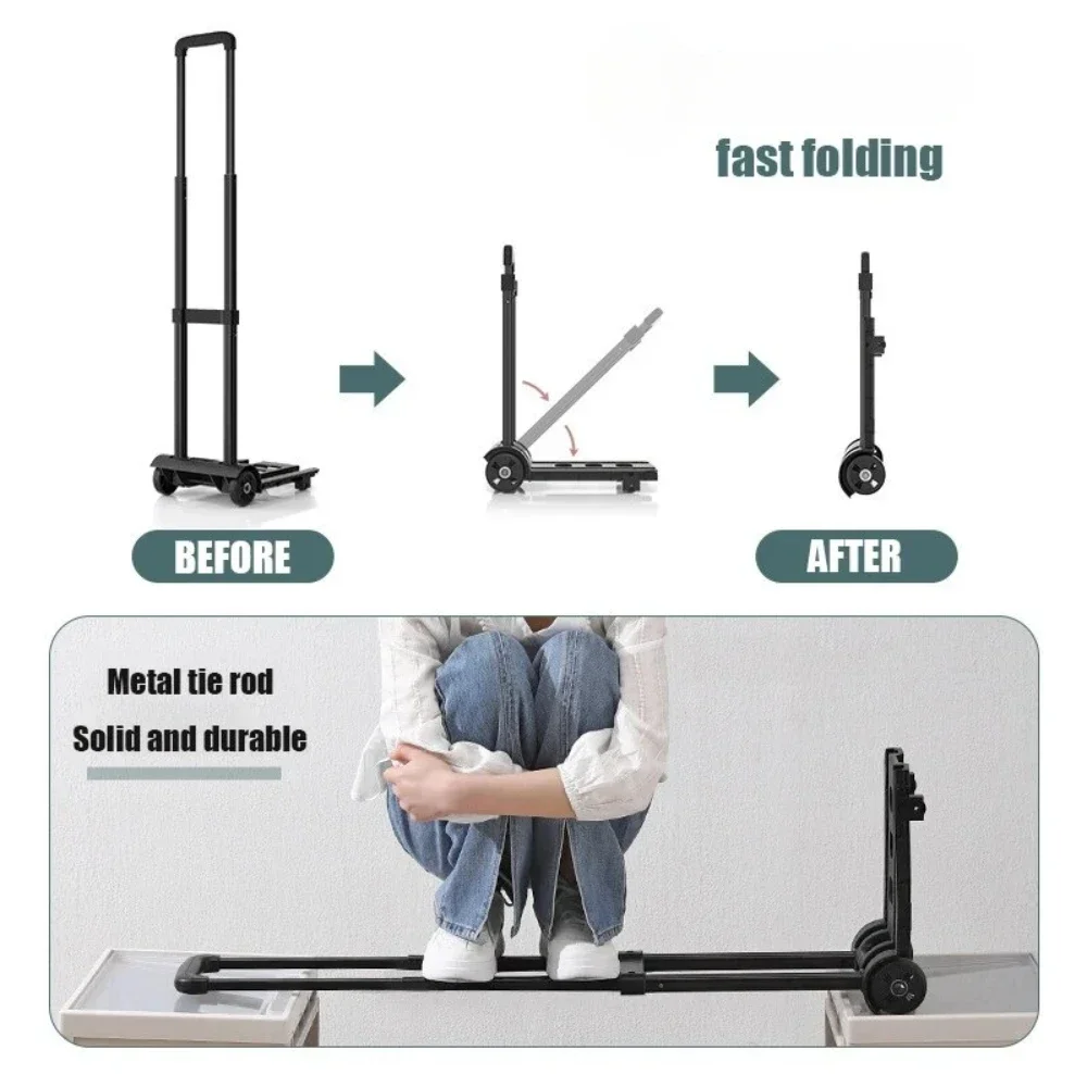 Folding Hand Truck Lightweight Dolly Foldable Luggage Cart 2 Rotate Wheels Utility Cart Adjustable Handle Trolleys
