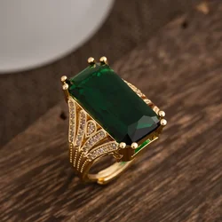 Elegant Green Zirconium Square Open Ring - Luxurious Wedding Band Jewelry - Adjustable opening (Green)
