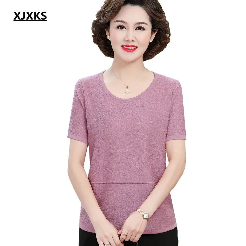 

XJXKS Pure Color All-match Short-sleeved Women T-shirt 2022 Tops Mujer Summer New Loose Plus Size Casual Women Tee Shirt