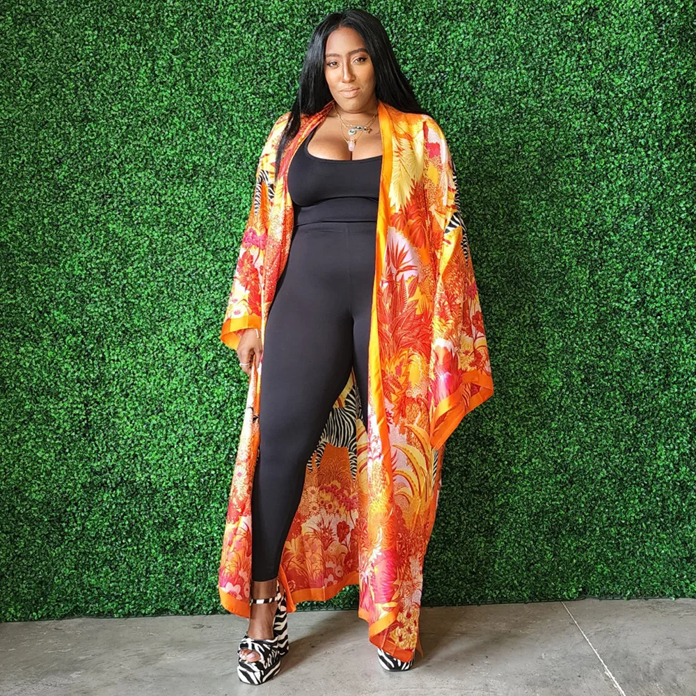 

Plus Size Women Cape Print Cover Up Lady Sexy Club Long Coats Fashion Female Robe Casual Luxury Cloth 2023 Summer Elegant Dress