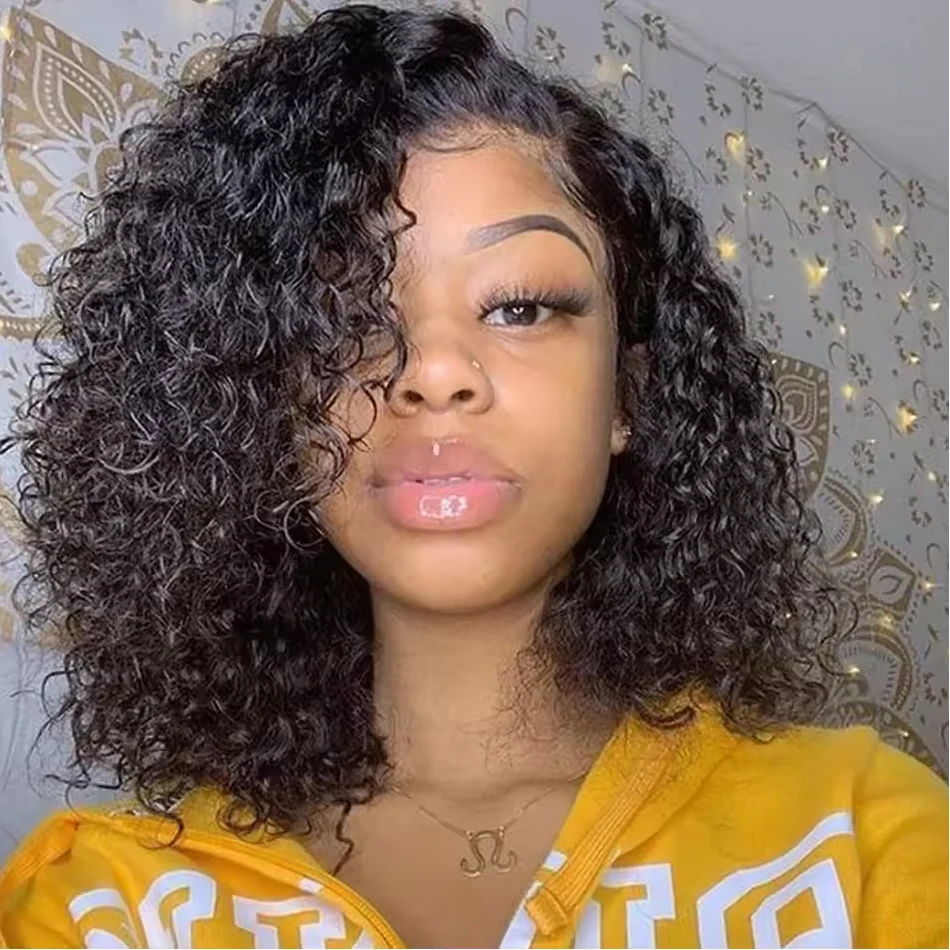 Human Hair Wig Lace Front Wig Human Hair Wigs Front Lace Wig Water Wave Short Bob Wig Brazilian Virgin Human Hair Wet And Wavy 13x4 Dark Black Lace Front Wigs Pre Plucked For Black Women
