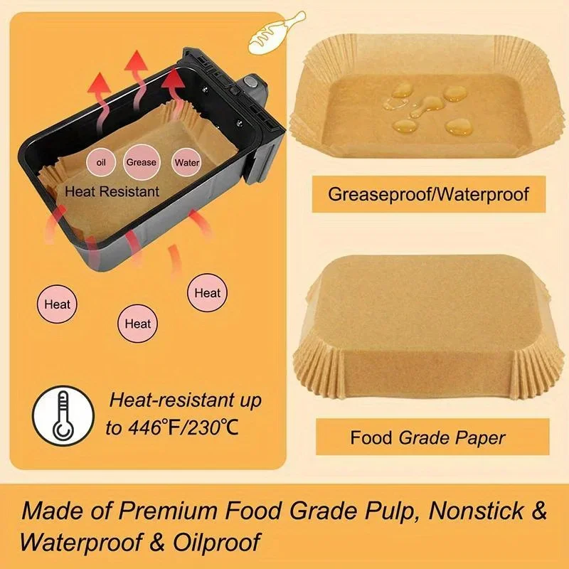 Disposable Air Fryer Paper Kitchen Baking Airfryer Mat Oilproof Micro-wave Barbecue Pad Baking Paper Accessories 50/100/150pcs