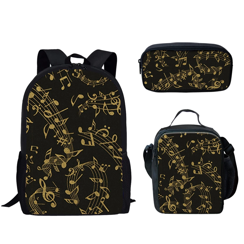 Popular Youthful Novelty Music Notes 3D Print 3pcs/Set Student Travel bags Laptop Daypack Backpack Lunch Bag Pencil Case