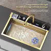 Luxury Black Golden Smart Waterfall Kitchen Sink Integrated Multifunction Digital Display Set Stainless Steel Large Single Slot 2