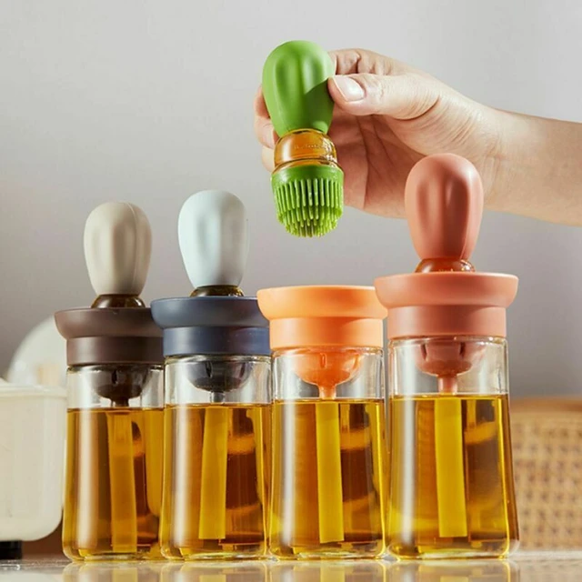 Glass Silicone Brush Oil Bottle Measuring Oil Dispenser for