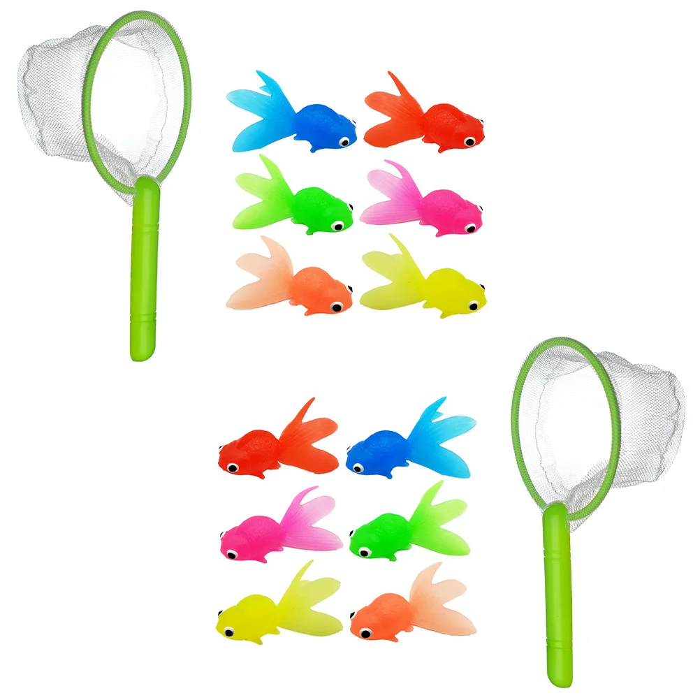 

2 Sets Soft Rubber Goldfish Suit Bath Toys Kids Water Sprinkling Fishing Game Net Tpr Ornament Children Kit Educational